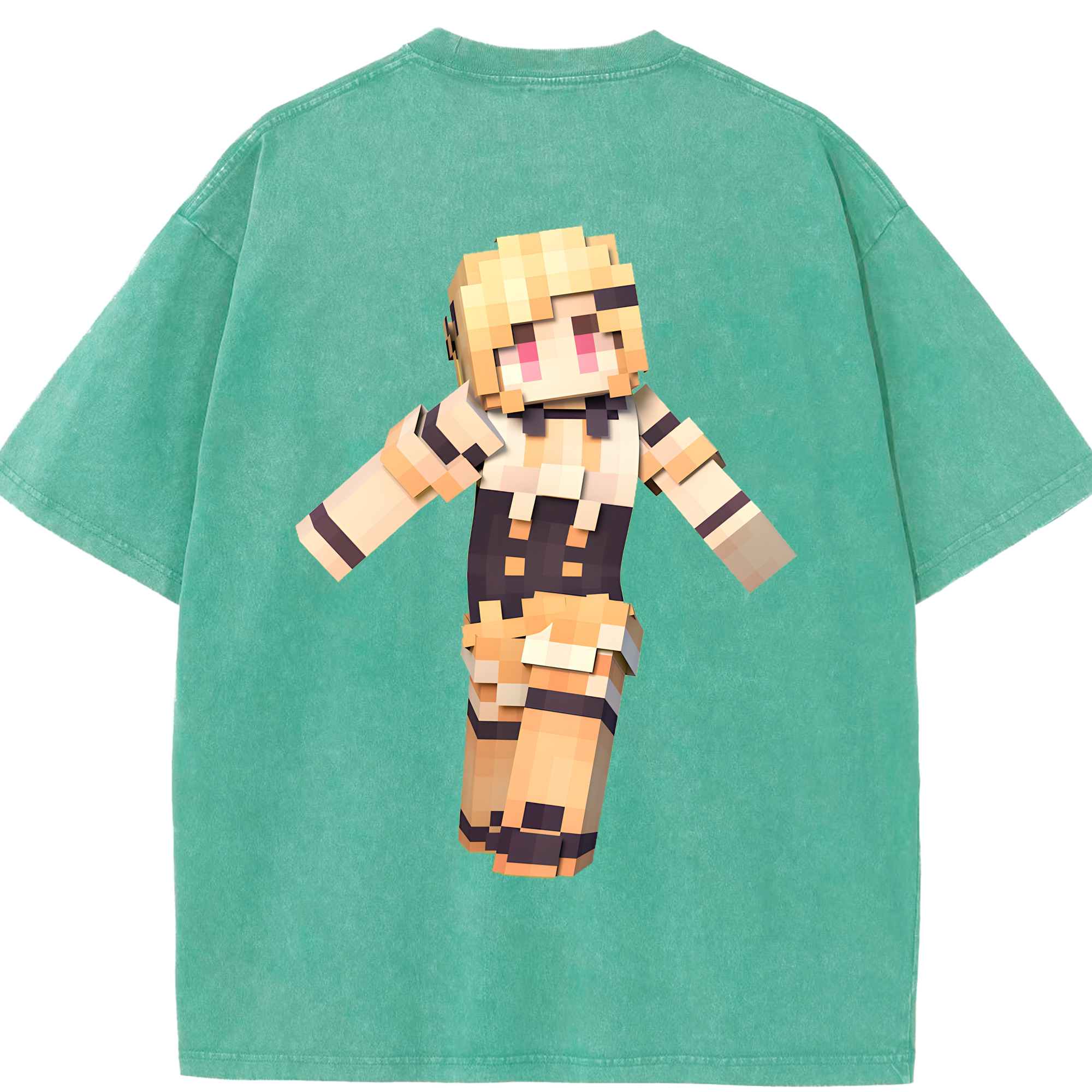 （画像用） マインクラフト ブロックの世界 Minecraft MC Block world 綿100% ヴィンテージ風 半袖Tシャツ（背面プリント）